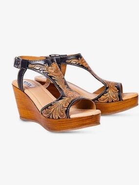 Myra Bag Talitha Hand Tooled Leather Wedge Shoes